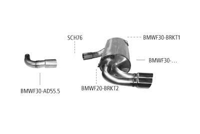 _BASTUCK Sportauspuff inkl. Zubehör BMW 3er F30 Lim. F31 Touring  316d-325d - 2 x 76mm ungerollt schräg (RohrØ 76mm)